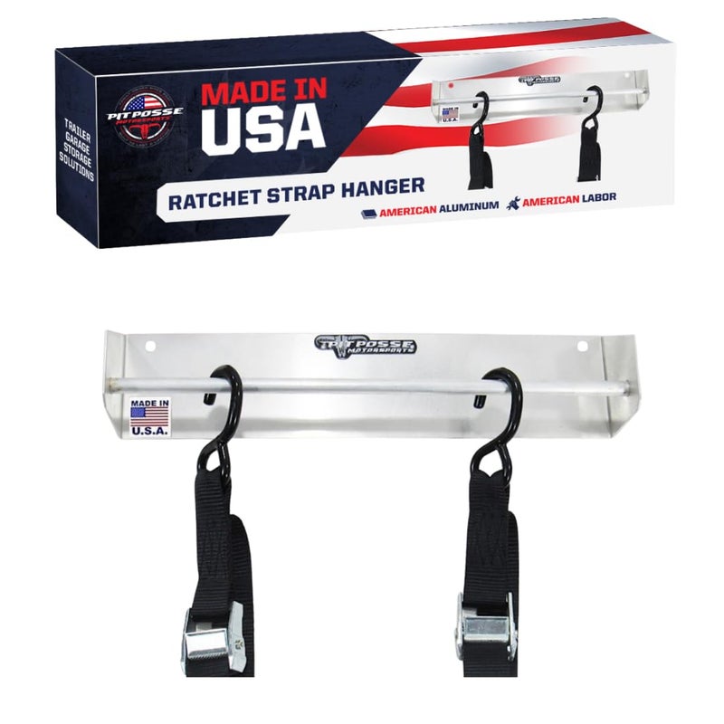 Pit Posse 464 Tie Down Hanger Holder Aluminum Rack - Made in USA - Wall Mounted for Enclosed Race Trailer Garage Shop Storage Organizer- Holds Tie Downs, Ratchet Straps, Bungee Cords (Silver) - Image 1